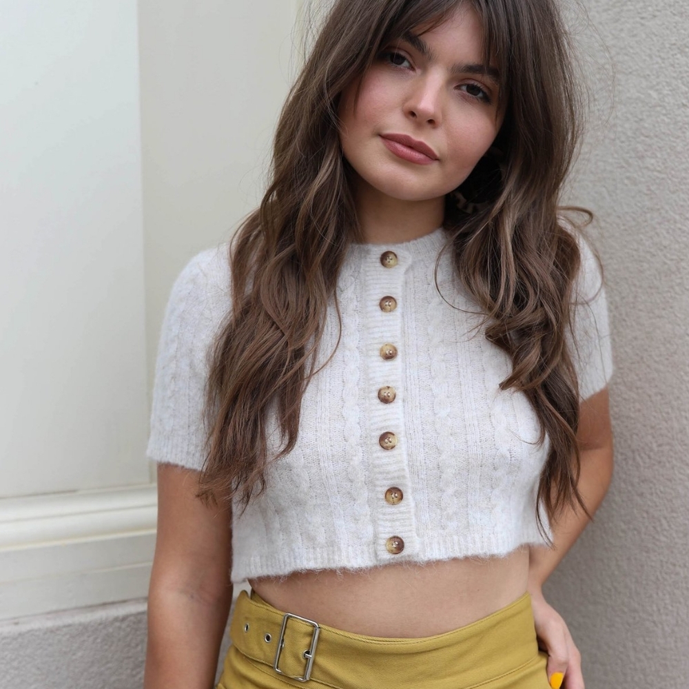 Tach Clothing Dalia Cropped Cardigan Beige Large